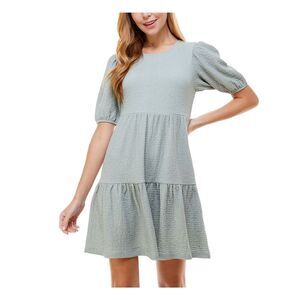 CRYSTAL DOLLS Womens Green Skirt Pullover Styling Pouf Sleeve Short Dress M